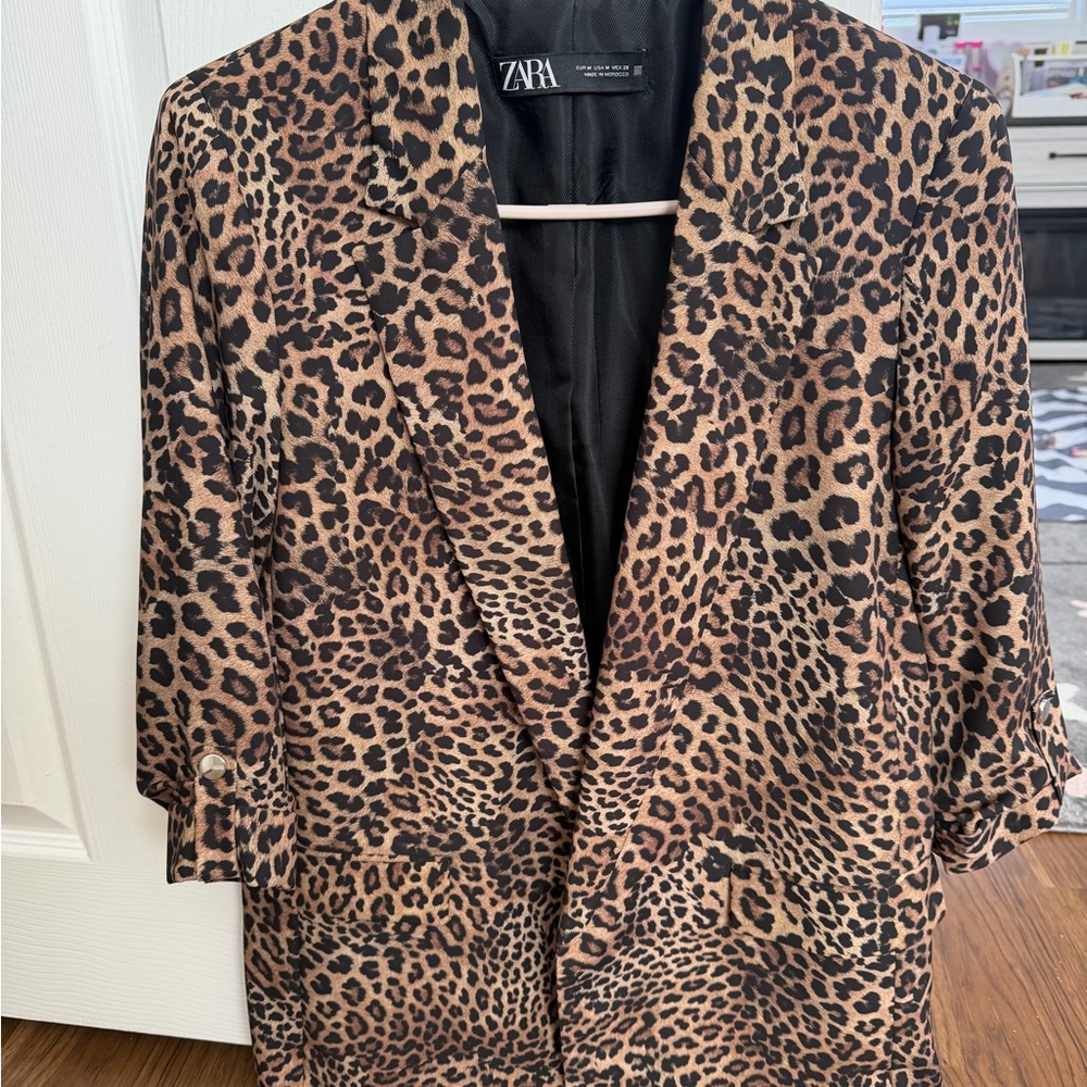 Zara Animal Print Jacket in Black and Brown